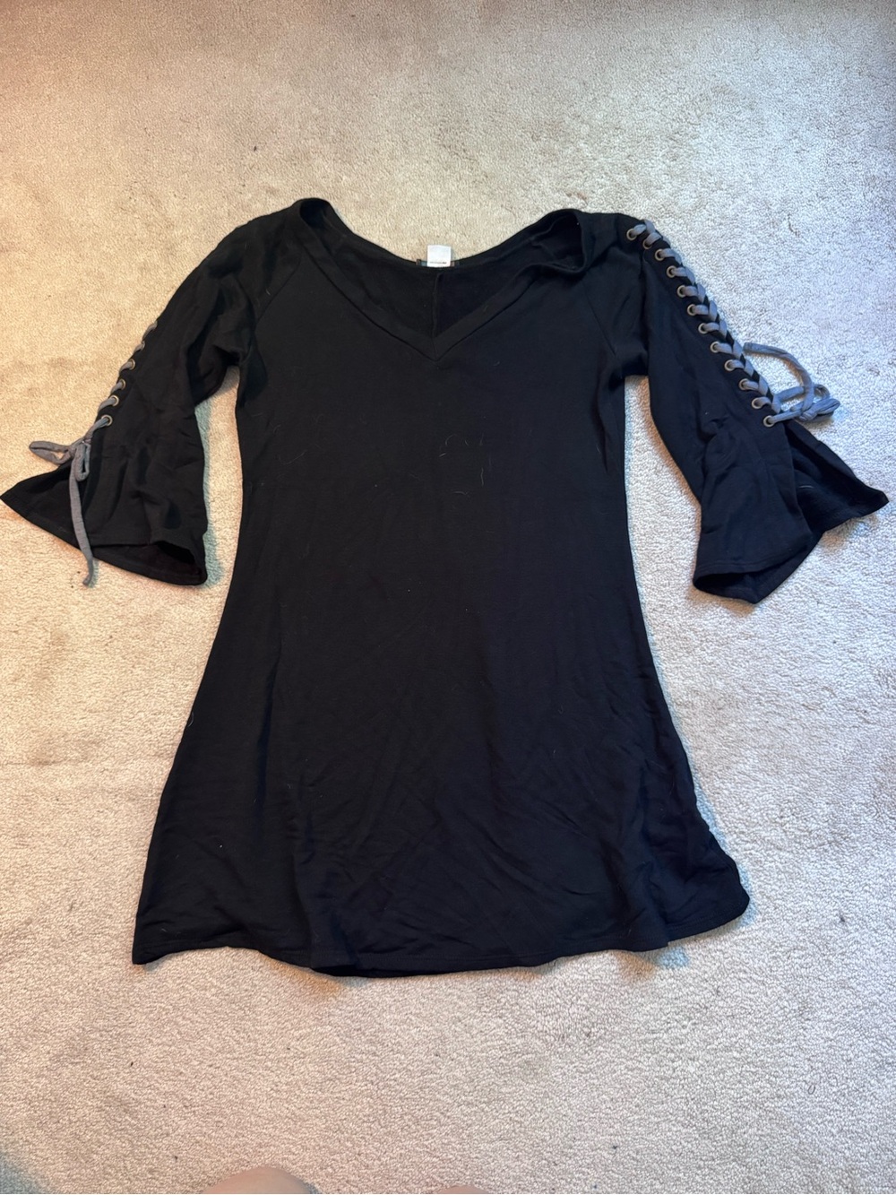 VENUS Black V-Neck Tunic with Lace-Up Bell Sleeves